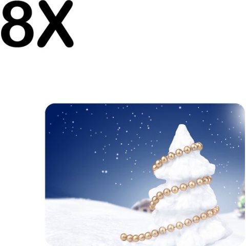 BWK Flexibele Placemat - Kerst Boom in de Nacht - Set van 8 Placemats - 35x25 cm - PVC Doek - Afneembaar