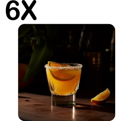BWK Luxe Placemat - Oranje Citrus Cocktail op de Bar - Set van 6 Placemats - 50x50 cm - 2 mm dik Vinyl - Anti Slip - Afneembaar