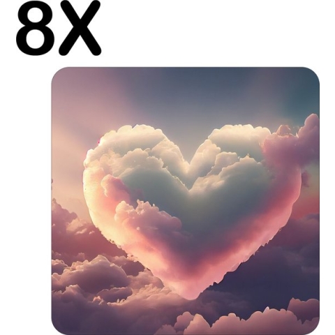 BWK Luxe Placemat - Liefde - Hartjes Wolk in de Lucht - Set van 8 Placemats - 50x50 cm - 2 mm dik Vinyl - Anti Slip - Afneembaar