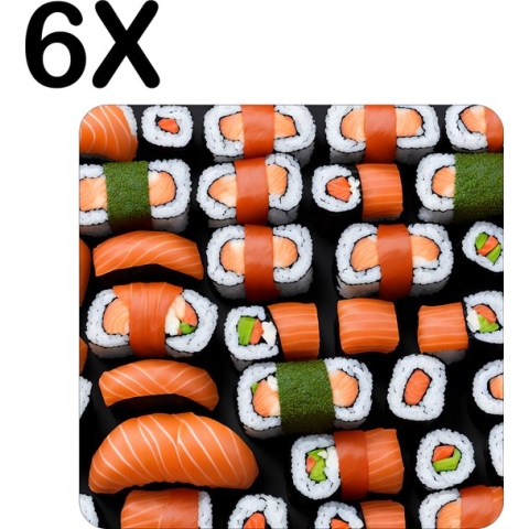 BWK Stevige Placemat - Heel veel Sushi - Set van 6 Placemats - 50x50 cm - 1 mm dik Polystyreen - Afneembaar