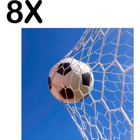 BWK Textiele Placemat - Voetbal in het Net van het Goal - Set van 8 Placemats - 50x50 cm - Polyester Stof - Afneembaar