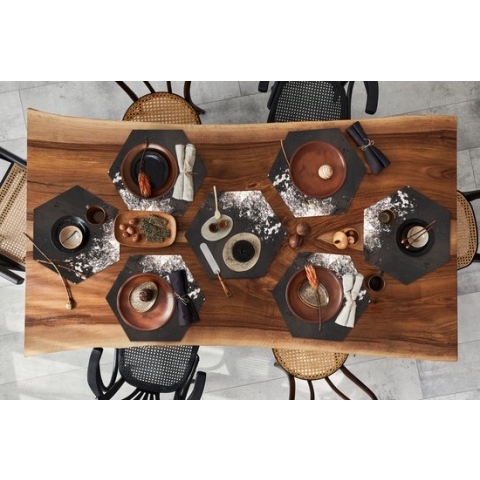 Placemats hexagon - Onderleggers placemats - Placemat zeshoek - Metaal - Zilver - Roest print - 8 stuks