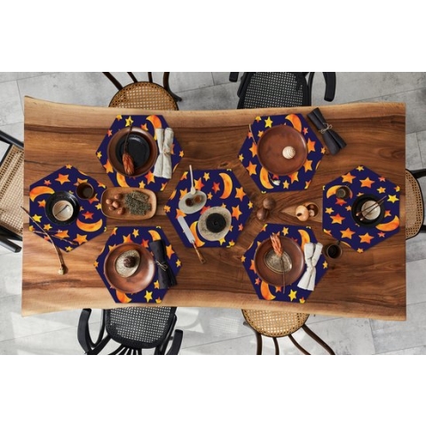 Placemats hexagon - Onderleggers placemats - Placemat zeshoek - Sterren - Nacht - Patronen - Kind - 8 stuks