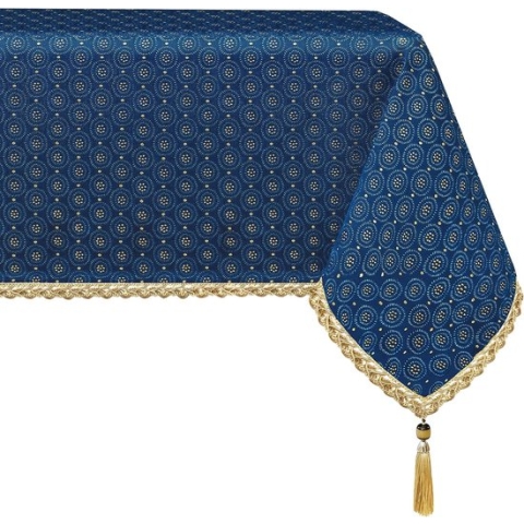 Tafelkleed met kwastjes, waterafstotend, voor eettafel, vakantie, feest, woonkamer, decoratie (140 x 200 cm, blauwe stippen)