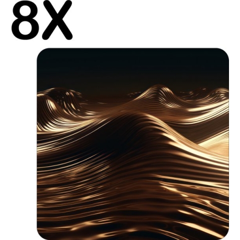 BWK Stevige Placemat - Gouden Golven - Set van 8 Placemats - 40x40 cm - 1 mm dik Polystyreen - Afneembaar