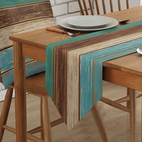 Tafelloper moderne placemats voor de woonkamer, bruin, groen, katoen, linnen, tafellinnen, mat, 33 x 183 cm, wasbaar, voor keuken, eettafel, eetkamer, tafel, feest, bruiloft, decoratie, linnen, antiek, oud