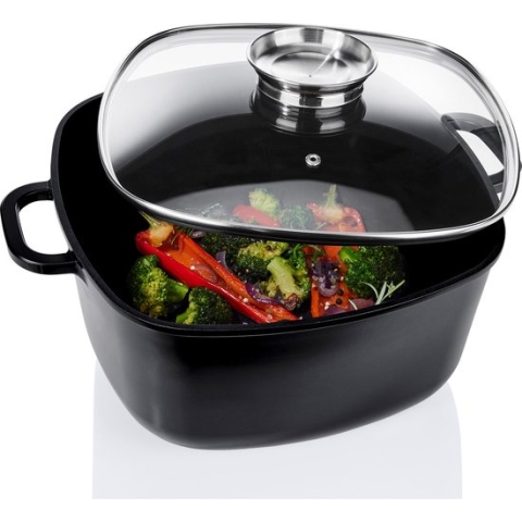ERNESTO Aluminium braadpan met deksel 7,5L Vierkant - Gezond en vetarme voeding