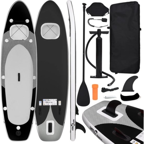 The Living Store SUP Board zwart 360 x 81 x 10 cm - opblaasbaar - lekbestendig - met zitting