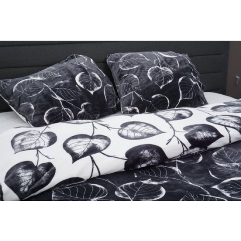 Zachtbeddengoed.nl - Velvet - Dekbedovertrek - Leaves - Bladeren - Tweepersoons - 240x200 cm - 240x220 cm - 2 Kussenslopen - Fluffy Dekbedovertrek - Zwart - Wit - Laken - Zacht - Teddy Dekbedovertrek - Luxe Beddengoed met Velvet aan beiden zijden