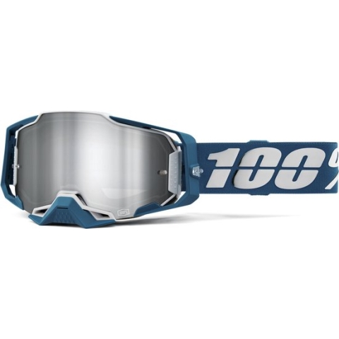100% Armega Albar - Motocross Enduro BMX Downhill Bril Crossbril met Spiegellens - Blauw Zilver