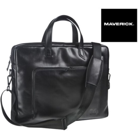 MAVERICK LEDEREN BUSINESSTAS MET LAPTOPVAK 17" ZWART
