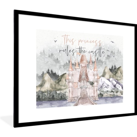 Fotolijst incl. Poster - Quotes - Spreuken - This princess rules the castle - Prinses - Kids - Baby - Meisjes - 80x60 cm - Posterlijst