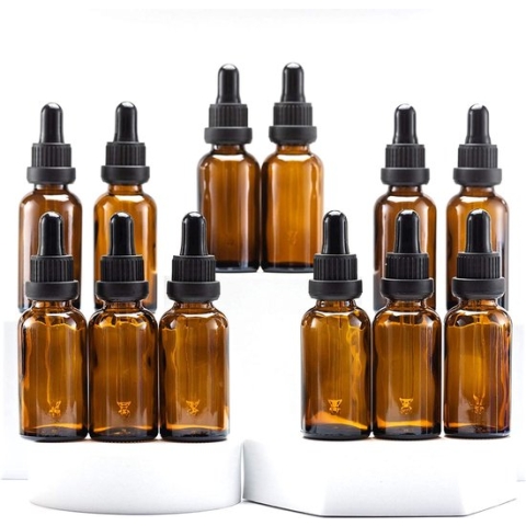 Yizhao Druppelfles 30ml Amber, Pipetfles Glas met [Glazen Pipet Druppelaar],Apothekersfles voor Etherische Olie, Parfumoliën, Aromatherapie, Geuren, Vloeistof - 12 Pcs
