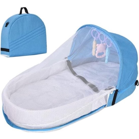 PUNELE Travel Cot Baby, Travel Cot Baby with Mattress, Baby Portable Travel Cot, Baby Cot Changing Bag, 2 in 1 Foldable Baby Bed with Mosquito Net Travel Cot Baby Lounger for Baby Toddlers