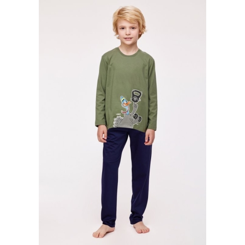 Woody pyjama jongens - kalkoen - kakigroen - 232-10-PLU-S/753 - maat 164