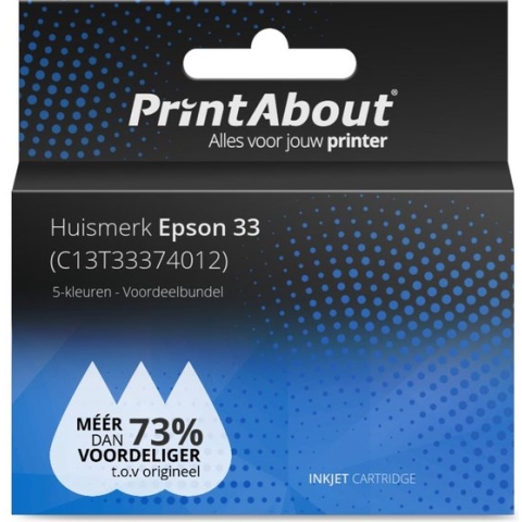 PrintAbout huismerk Inktcartridge 33 (C13T33374012) 5-kleuren Voordeelbundel geschikt voor Epson
