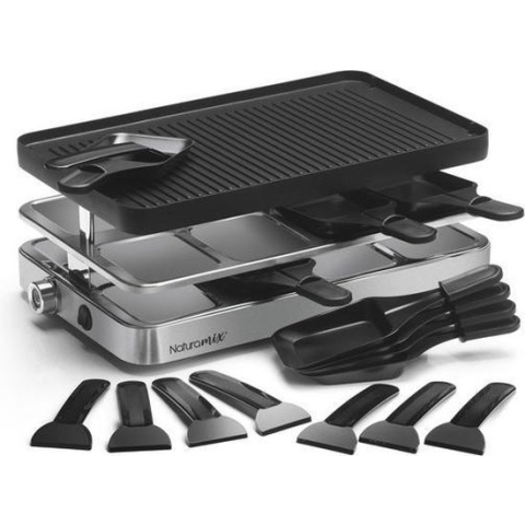 KitchenChef RAC.INDUS-8-NATURAMIX raclette 8 persoon/personen 1200 W Zwart, Roestvrijstaal
