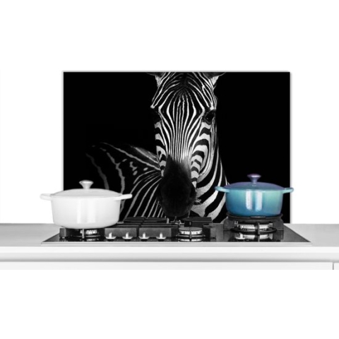 Spatscherm Keuken - Kookplaat Achterwand - Spatwand Fornuis - 90x60 cm - Zebra - Zwart - Wit - Dieren - Aluminium - Wanddecoratie - Muurbeschermer - Hittebestendig