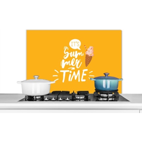 Spatscherm Keuken - Kookplaat Achterwand - Spatwand Fornuis - 90x60 cm - Zomer - Geel - IJs - Aluminium - Wanddecoratie - Muurbeschermer - Hittebestendig