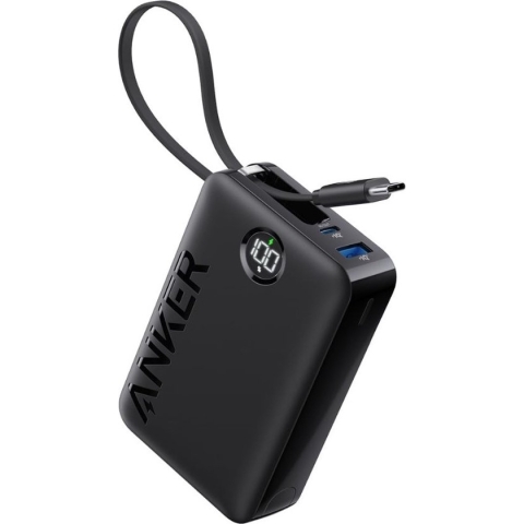 Anker-draagbare oplader-20.000mAh-powerbank met geïntegreerde USB-C-kabel die met 22,5 W kan opladen-1 USB-C- en 1 USB-A-poort, voor iPhone 14-serie, MacBook, Galaxy, iPad, AirPods en meer(Zwart)