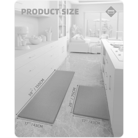 Keukenloper 2 stuks, keukentapijt, wasbaar, antislip, tapijt voor keuken, met oliebestendig en waterdicht, rubberen rug, keukenmat voor eetkamer, keuken, loper, hal (44 x 75 cm + 44 x 150 cm,