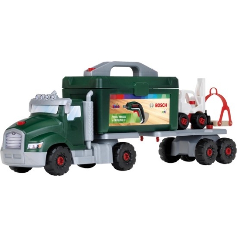 Klein Toys Bosch Ixolino II gereedschapswagen-set - 86 onderdelen - incl. accu-schroevendraaier, gereedschapskist, aanhanger, kraan en heftruck - groen