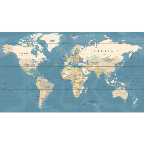 Wereldkaart op Hout Sea | 124 x 70cm | Gratis 100 vlaggetjes en ophangsysteem