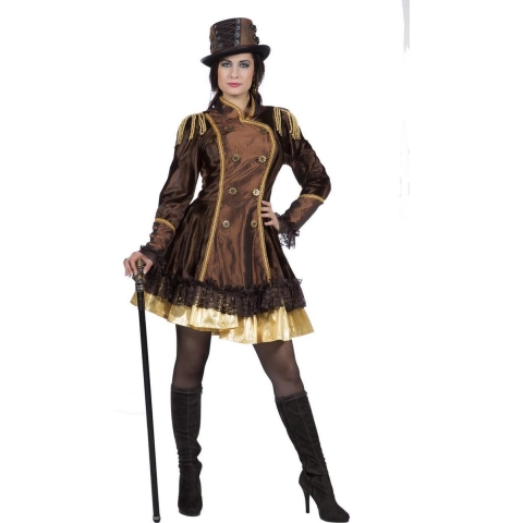 Wilbers & Wilbers - Steampunk Kostuum - Sally Sheffield Steampunk Vrouw - Bruin - Maat 34 - Carnavalskleding - Verkleedkleding