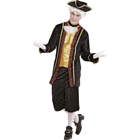 Widmann - Middeleeuwen & Renaissance Kostuum - Venetiaanse Edelman Signore Gondola Kostuum - Zwart - Small - Carnavalskleding - Verkleedkleding