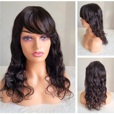 Braziliaanse Remy pruik 16 inch - natuurlijk kleur golf haren met pony - pruik - real human hair -menselijke haren - none lace wig