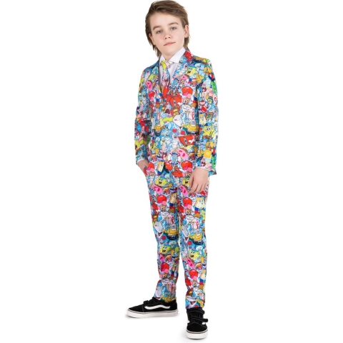 OppoSuits Kids SpongeBob™ Frenzy - Jongens Pak - Nickelodeon Pak - Meerkleurig - Maat: EU 122/128 - 8 Jaar