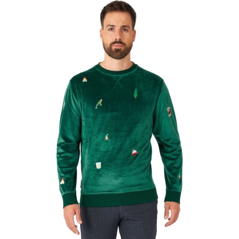 OppoSuits Deluxe Velvet Green - Xmas Icons - Heren Sweater - Kerst Trui - Groen - Maat S