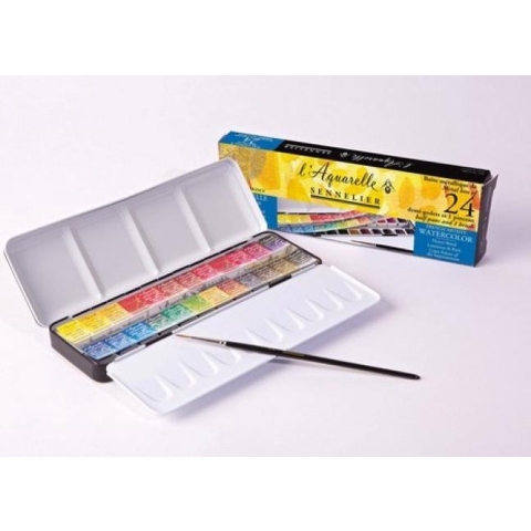 Sennelier L'aquarelle set 24 halve napjes +  1 penseel N131606..