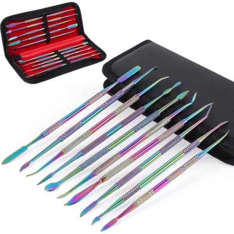 Coolty 10 Pieces Clay Wax Carving Tool, Modelling Tool Double Sided Stainless Steel Tool Kit, Spatula Chisel Carver Set with Carry Bag for Sculpting, Detailing, Pottery Carving