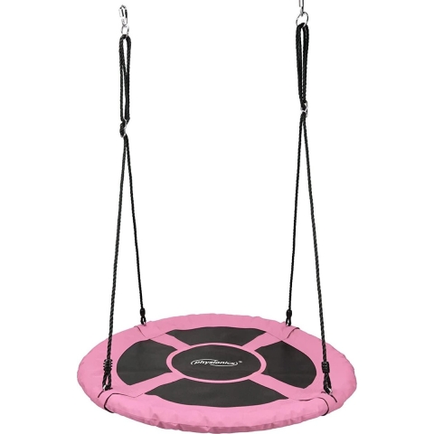 Physionics - Nestschommel voor Buiten/Binnen - Maximale Belasting 300kg - Diameter 100cm - Ronde schommel - Bordschommel - Tuinschommel - Hangschommel - Schommel voor meerdere kinderen - Roze