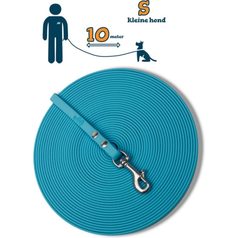 Miqdi lange lijn - BioThane – lichtblauw - 10 meter lang – 9mm breed – XS/S – kleine hond – sleeplijn - géén handvat