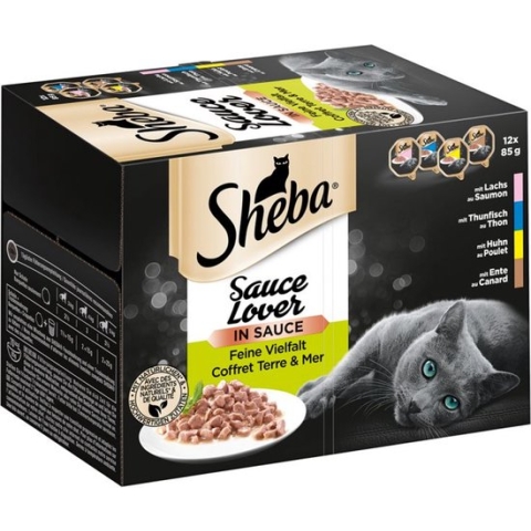 4x Sheba sauce lover mix selectie in saus: zalm, tonijn kip eend 8x 85gr
