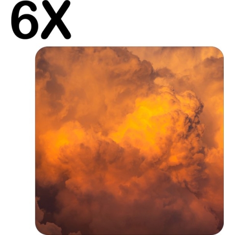 BWK Stevige Placemat - Oranje - Wolken - Lucht - Set van 6 Placemats - 40x40 cm - 1 mm dik Polystyreen - Afneembaar