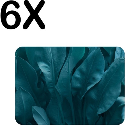 BWK Flexibele Placemat - Groen - Blauwe Bladeren - Set van 6 Placemats - 40x30 cm - PVC Doek - Afneembaar
