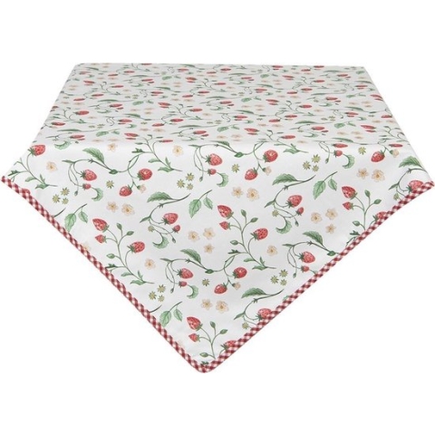 Clayre & Eef Tafelkleed 150x250 cm Wit Rood Katoen Rechthoek Aardbeien Tafellaken Tafellinnen Tafeltextiel