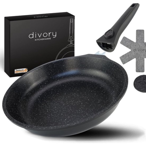 Grote pan 32 cm, afneembare handgreep, inductie, gecoat, aluminium, grote braadpan + lekbescherming, inductiepan