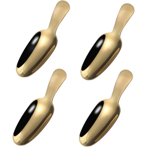 Set of 4 Gold Stainless Steel Spoons, Mini Dessert Spoons, Tea Scoop, Coffee Spoon, Gold Ice Cream Scoop, Mini Spice Scoop, Coffee Shovel for Salt, Sugar, Spices, Christmas Children's Cutlery