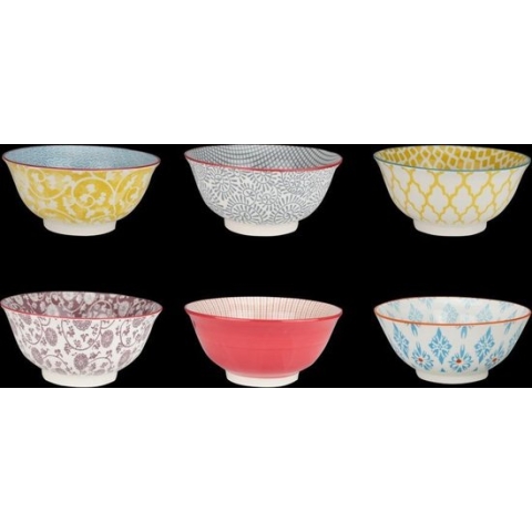 Schaal Sabae Ø 18 cm - 950 ml - bontgekleurd - set 6 stuks - versie 1