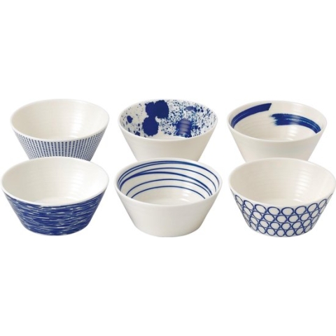 Royal Doulton Pacific - Schaaltjes voor Snacks - Kommen - Porselein - Wit / Blauw - ⌀ 11 cm - 6 Stuks
