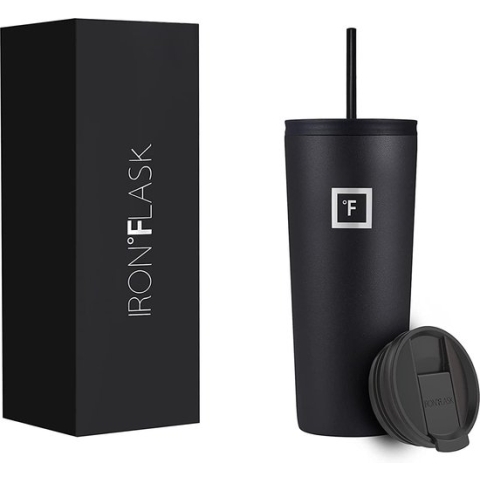 Klassieke Tumbler, 20 oz, 2 deksels (rietje/flip), Vacuüm Geïsoleerde Roestvrijstalen Fles, Moderne Eenvoudige Thermosbeker, Hydro Water Metalen Kantine - Middernacht Zwart