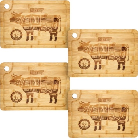 Set van 4 Stevige Bamboe Steakplanken 33x23x2cm - Biefstuk Hamburgers Snijplank met Sapgroef