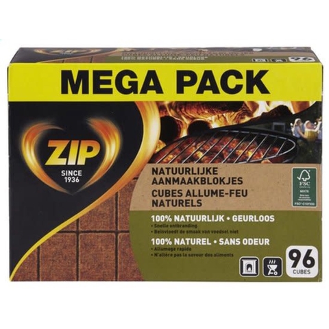 Zip Aanmaakblokjes Regular - 100% Natuurlijk -  4 x 96 stuks (384 stuks)