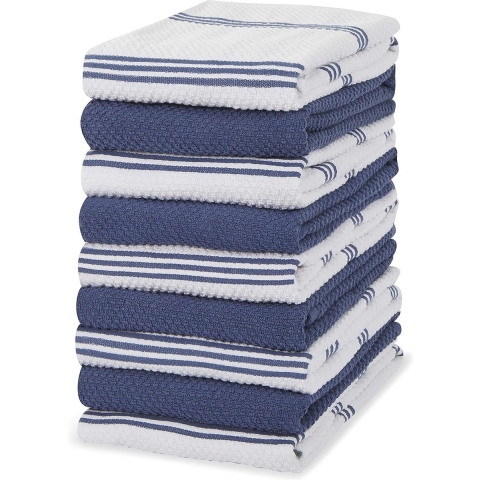 Theedoeken van 100% katoen, badstof, 9 stuks, keukendoeken, 40,6 x 71 cm, blauw, zacht, absorberend, voor restaurant, bar, glas, keukendoeken