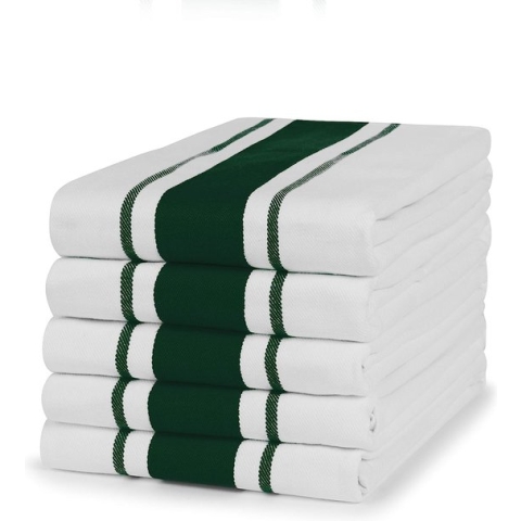 100% katoenen theedoek - pak van 5, bosgroen strepenpatroon | keukenhanddoekset | Absorberend, sterk, sneldrogend en machinewasbaar | Woon- en keukenaccessoires