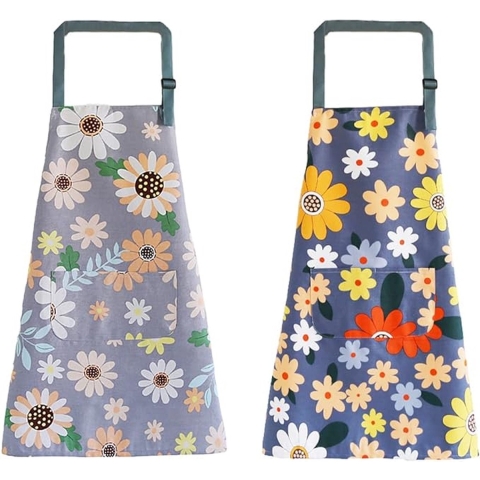Keukenschortenset voor dames - 2 grote bloemenschorten met zakken voor koken, bakken en tuinieren